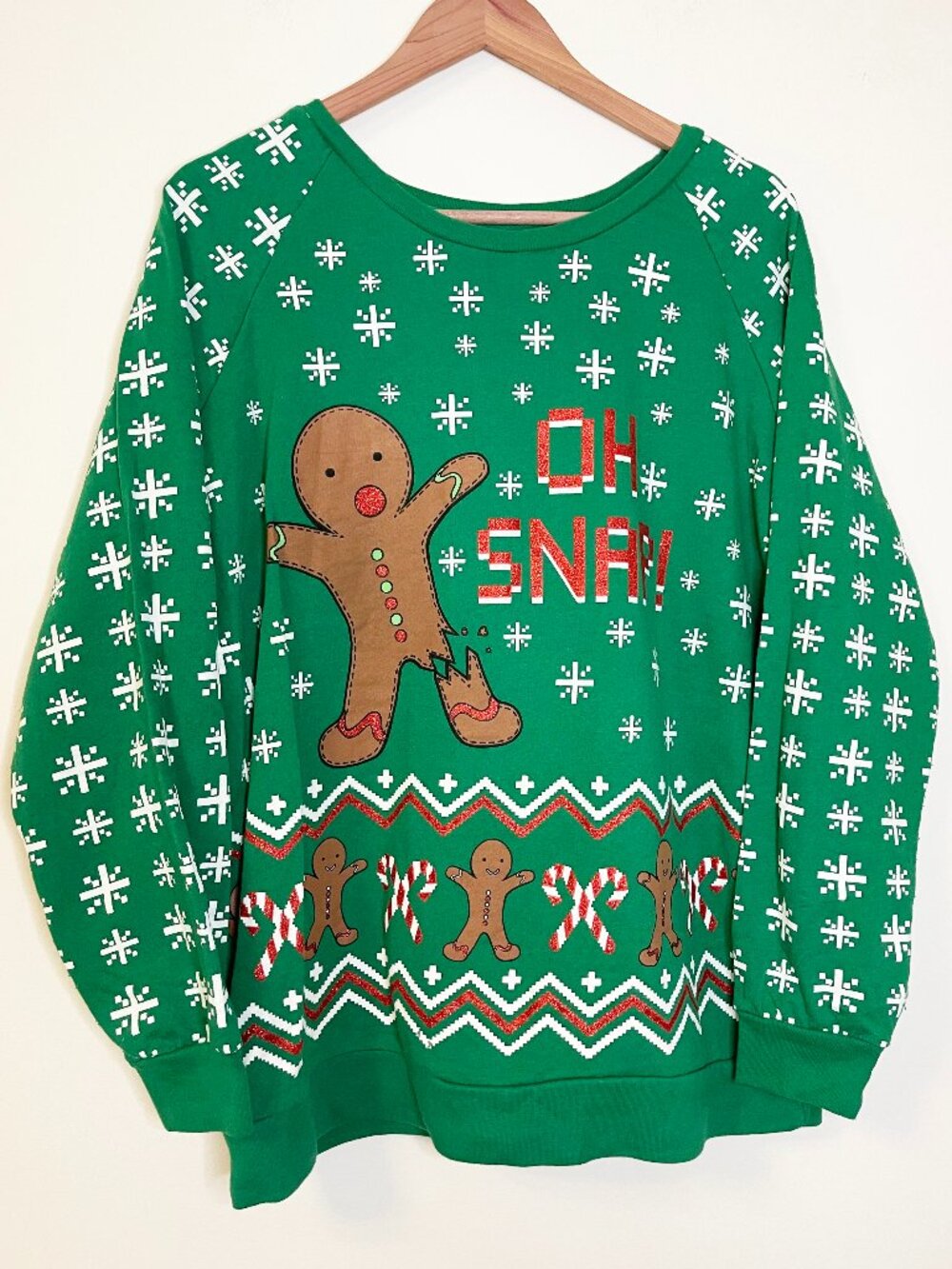 Christmas Ugly Sweater Sweatshirt 2X Gingerbread Oh Snap Green Holiday Funny